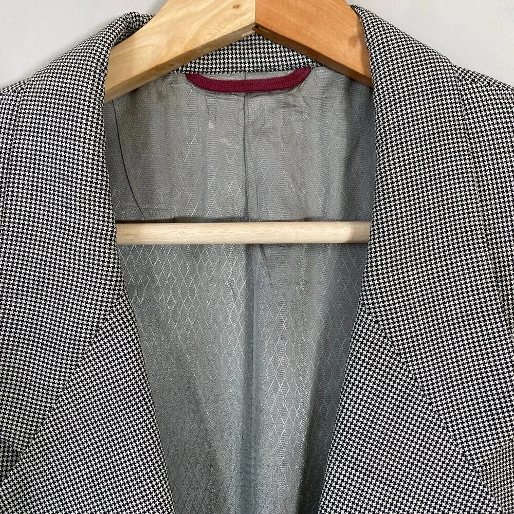 Hart Schaffner Marx Herringbone Wool Sport Coat Blazer Jacket 43L Black Ivory